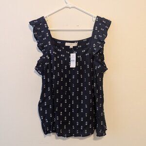 NWT LOFT Blue Ruffled Tank Top, Size Medium